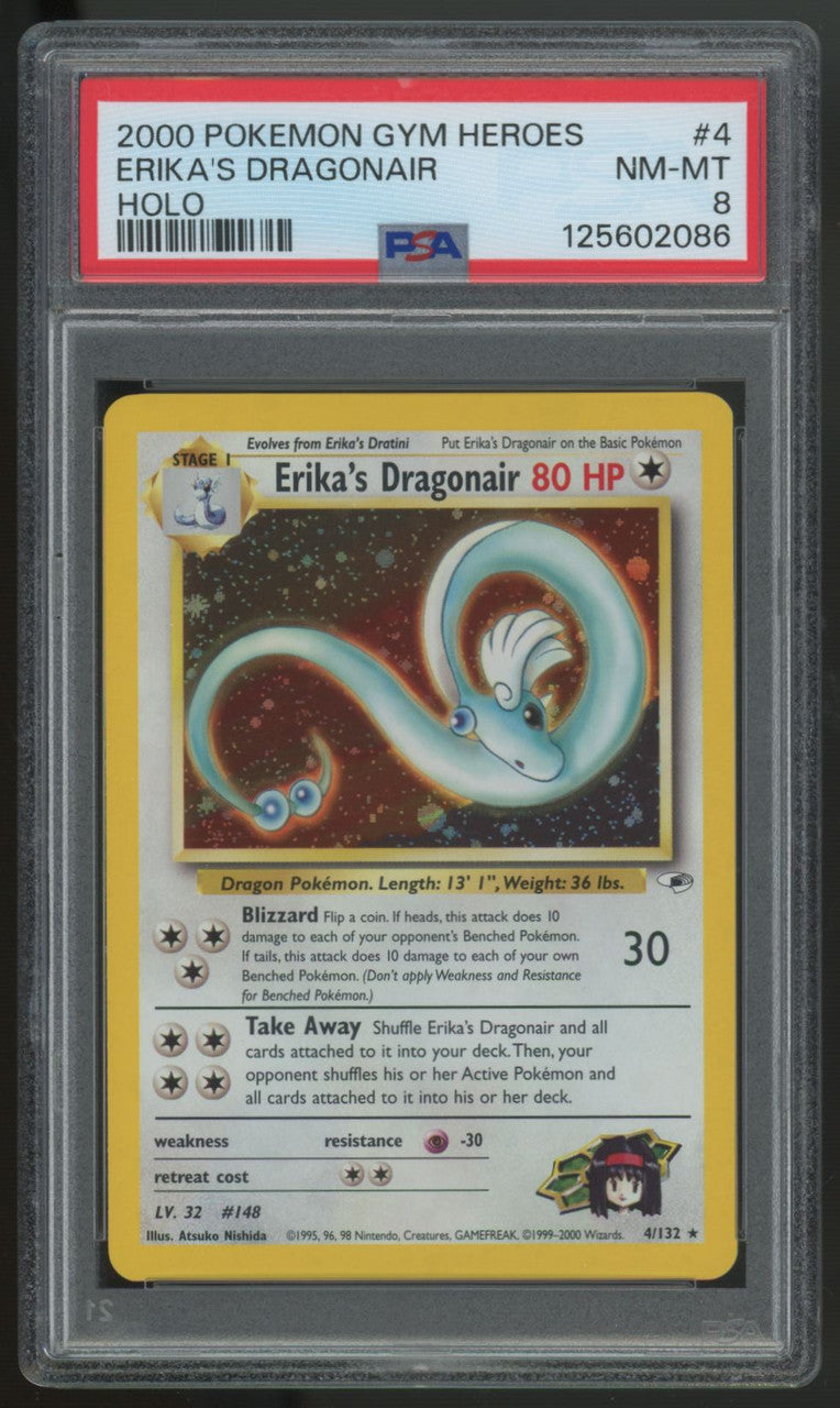 2000 Pokemon Erika's Dragonair Gym Heroes Unlimited Holo #4 PSA 8