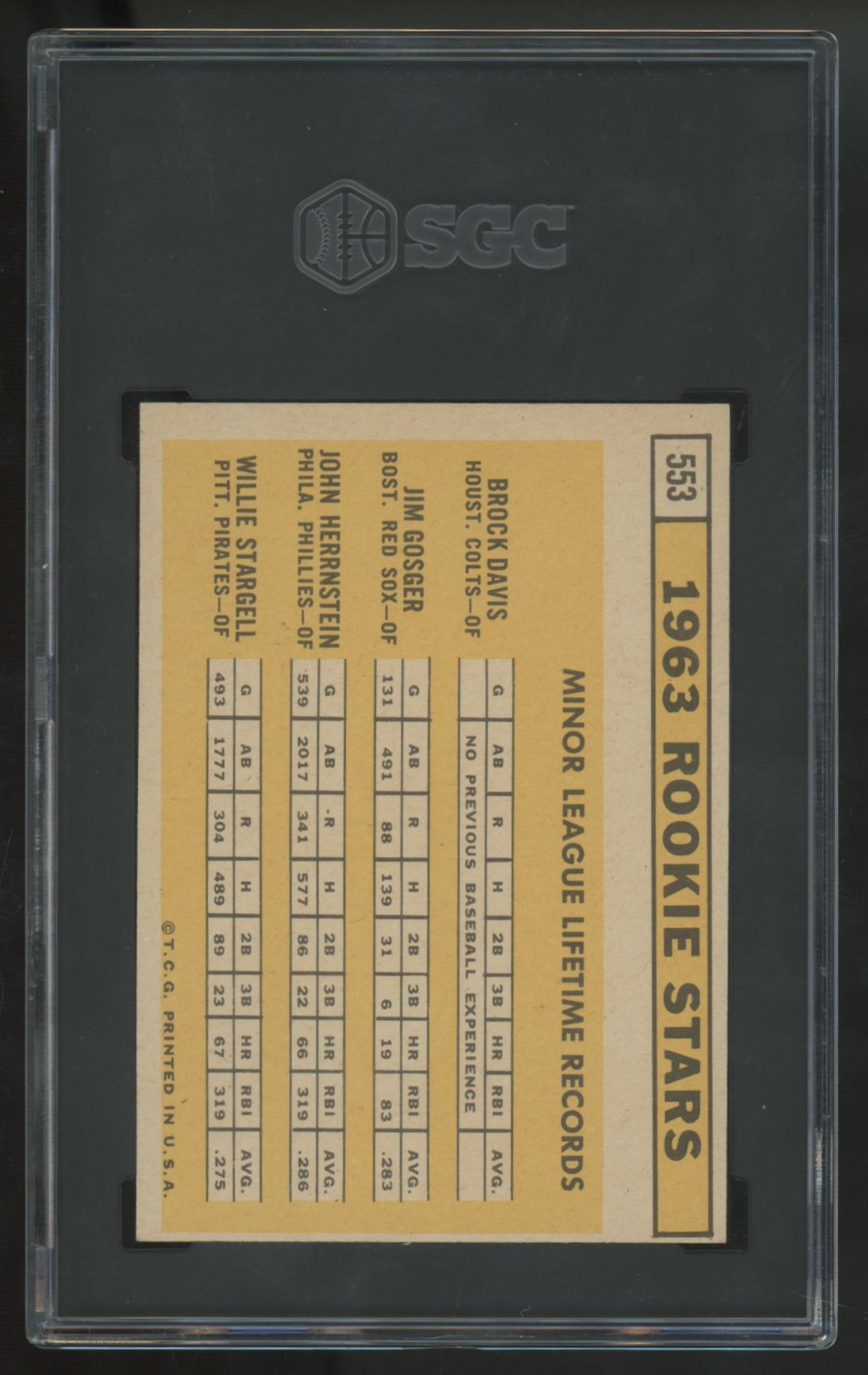 1963 Topps Willie Stargell RC Rookie Stars #553 SGC Authentic Trimmed