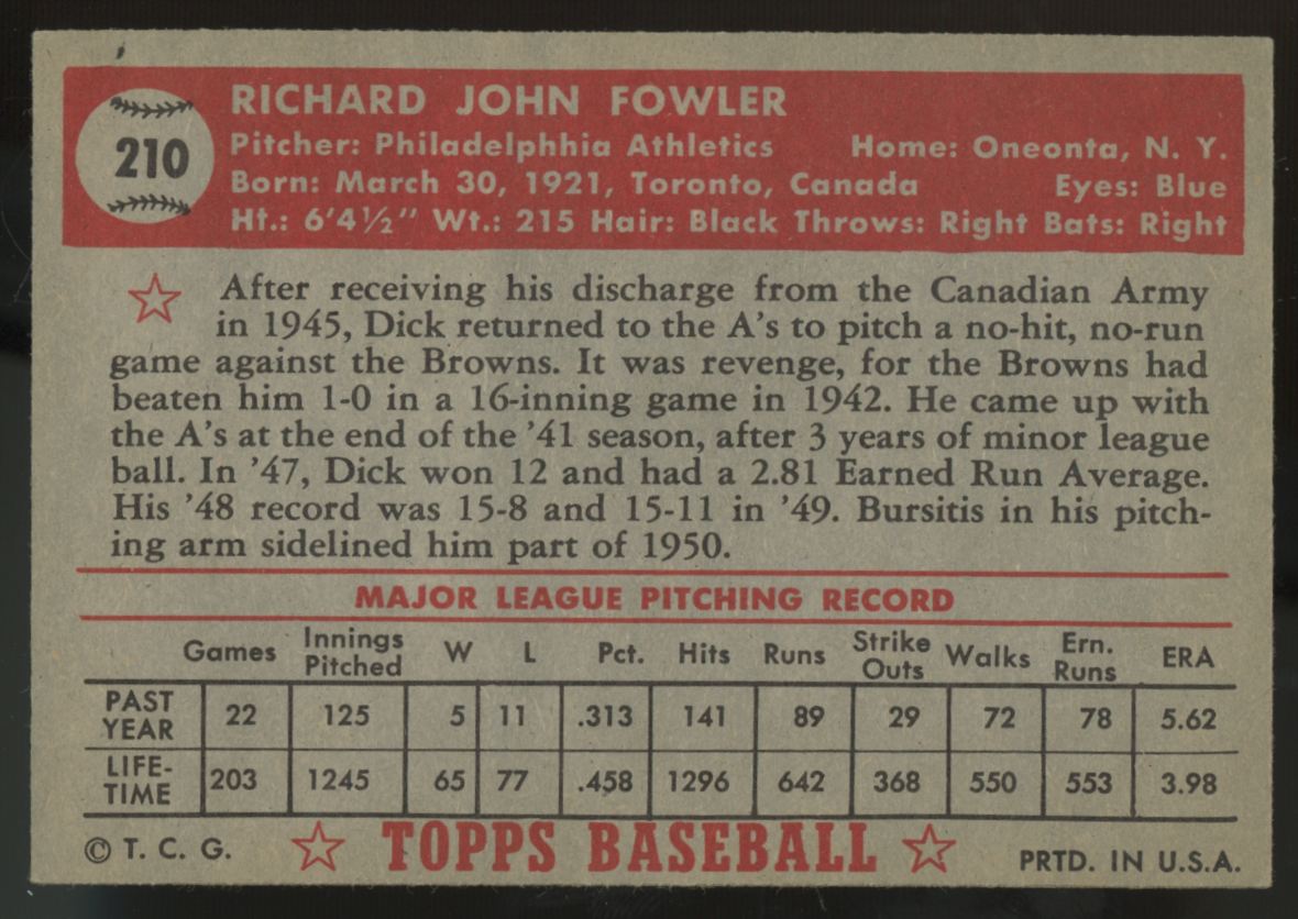 1952 Topps Dick Fowler #210 EX