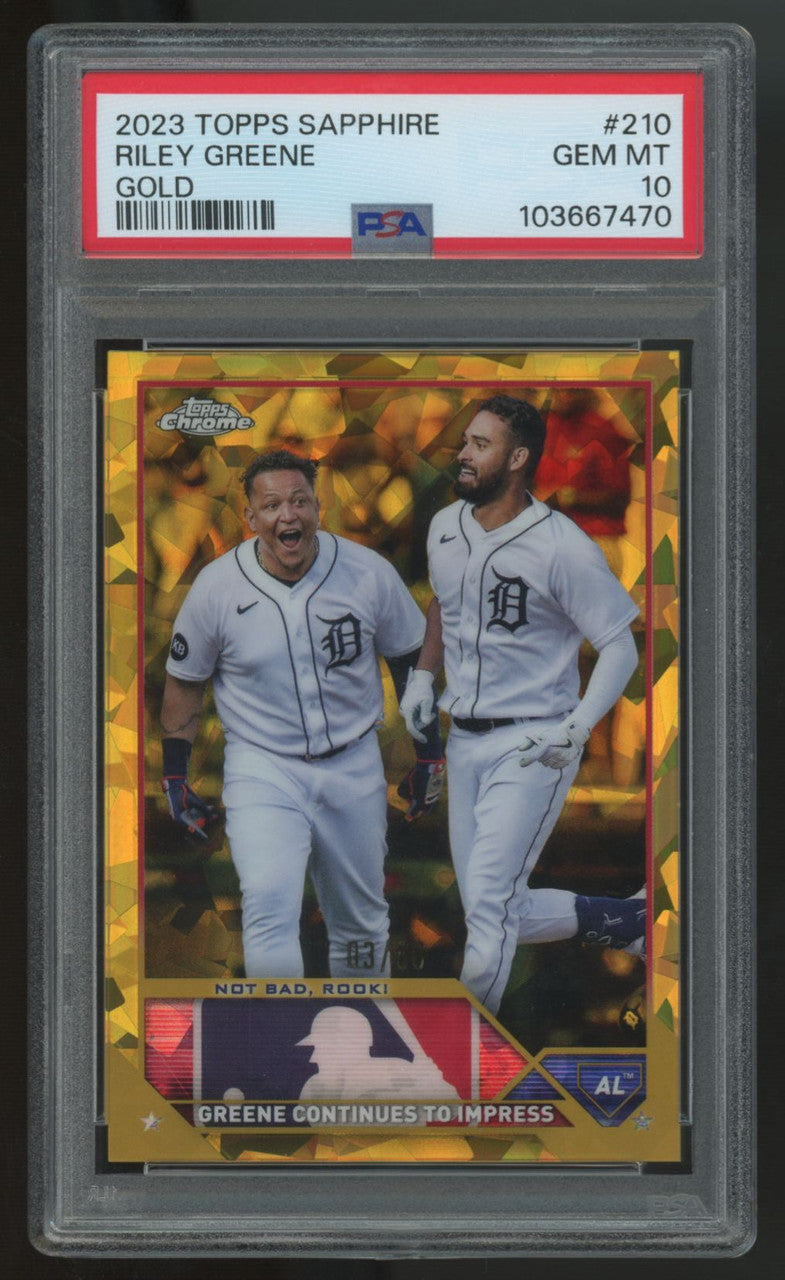 2023 Topps Chrome Sapphire Riley Greene Gold /50 #210 PSA 10