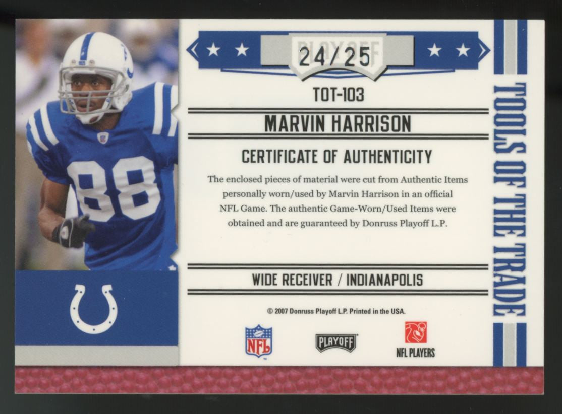 2007 Playoff Absolute Marvin Harrison Tools Of The Trade Dual Patch Prime /25
