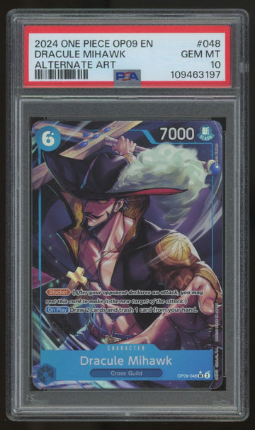2024 One Piece Dracule Mihawk OP09 Alt Art #048 PSA 10