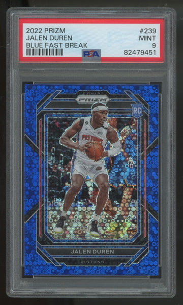 2022-23 Prizm Jalen Duren RC Fast Break Blue /150 #239 PSA 9
