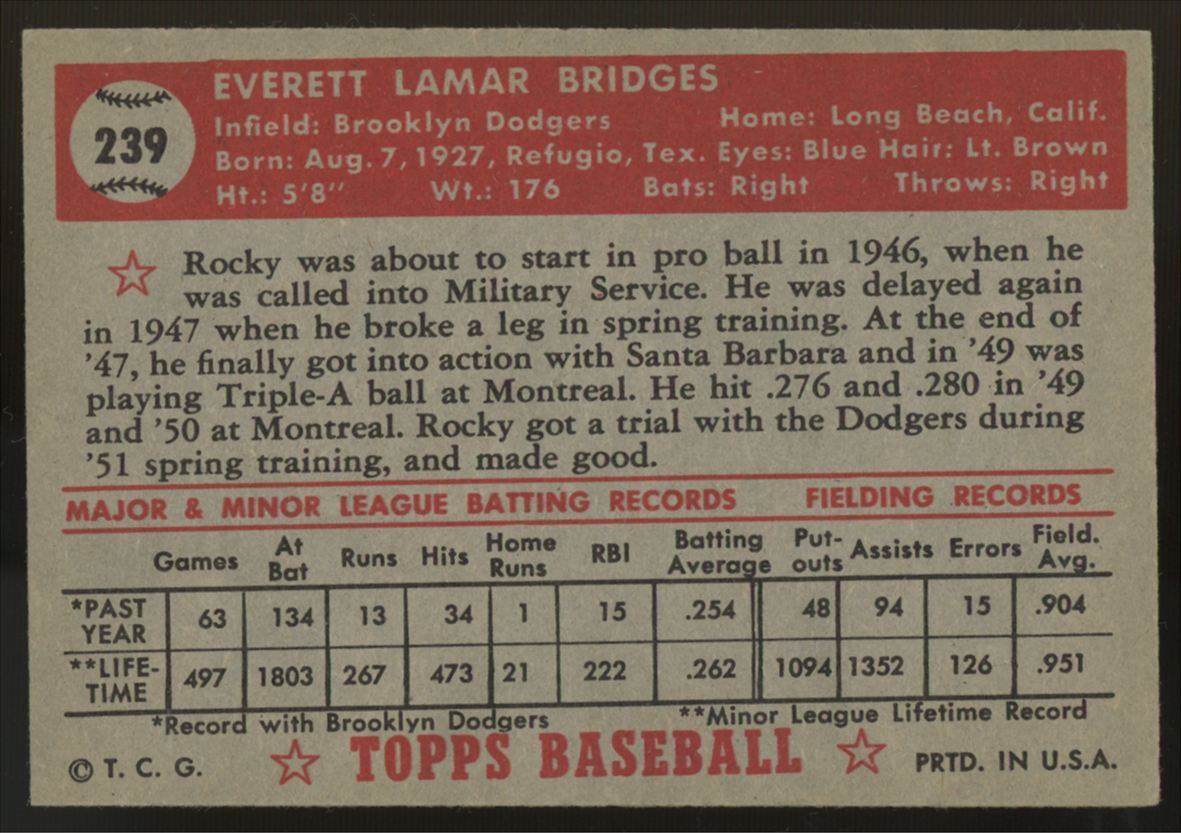 1952 Topps Rocky Bridges #239 VG/EX