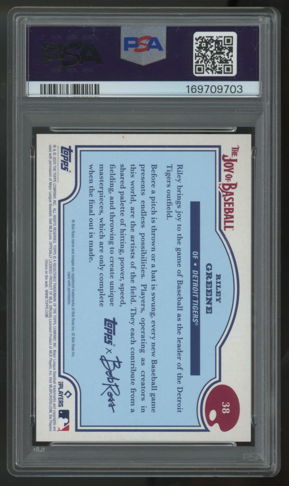 2025 Topps X Bob Ross Riley Greene Prussian Blue /50 #38 PSA 7