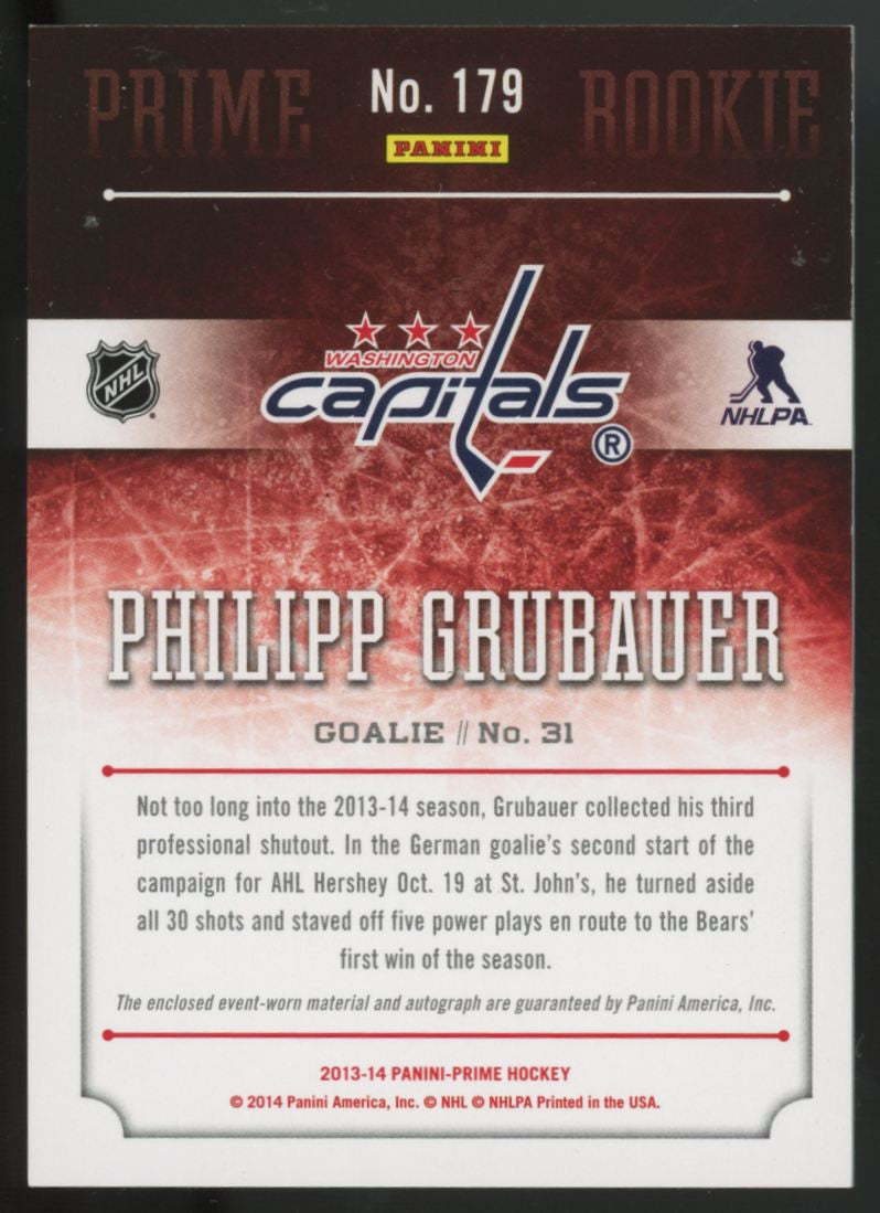 2013-14 Panini Prime Philipp Grubauer RC Patch Auto RPA /199 #179 "A"