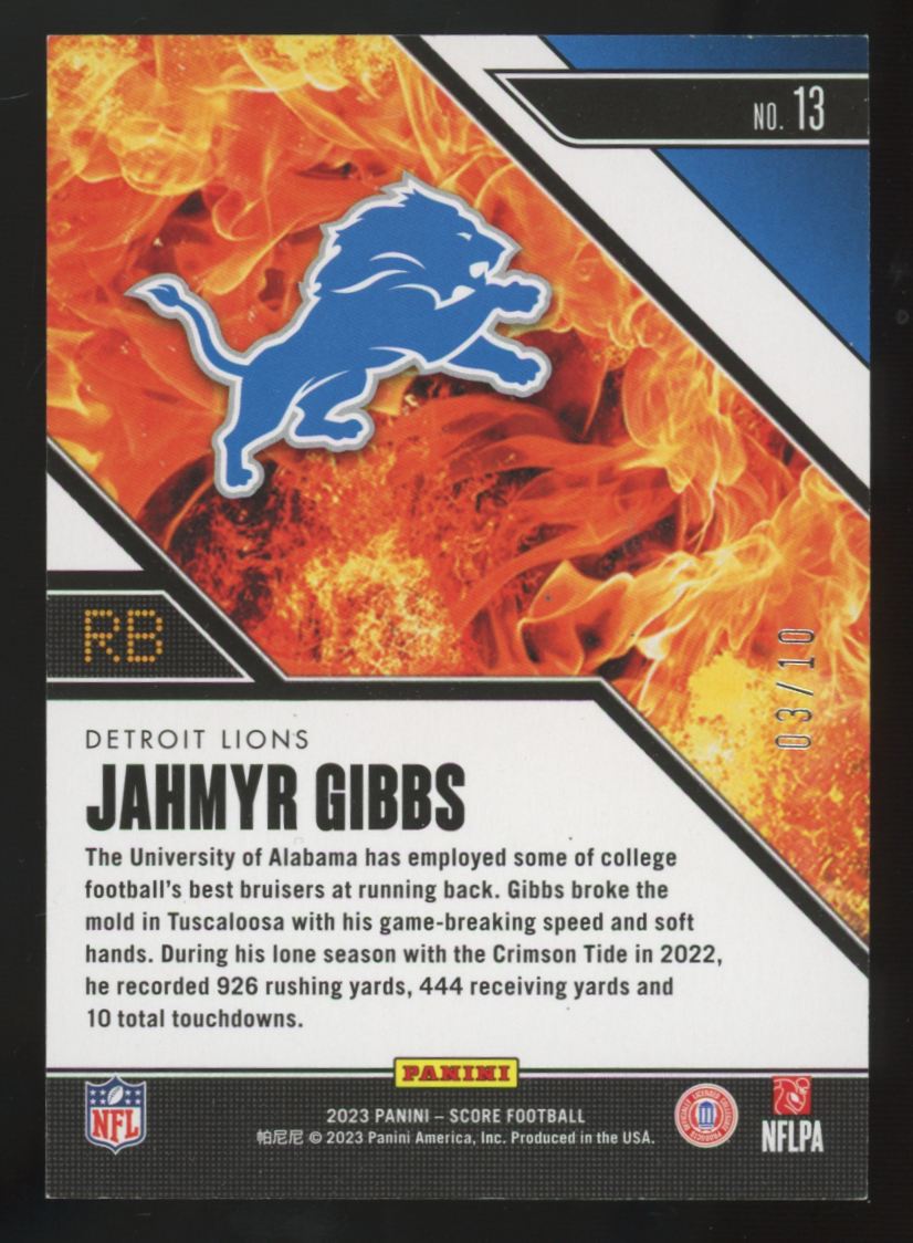 2023 Panini Score Jahmyr Gibbs RC Hot Rookies First Down /10 #13