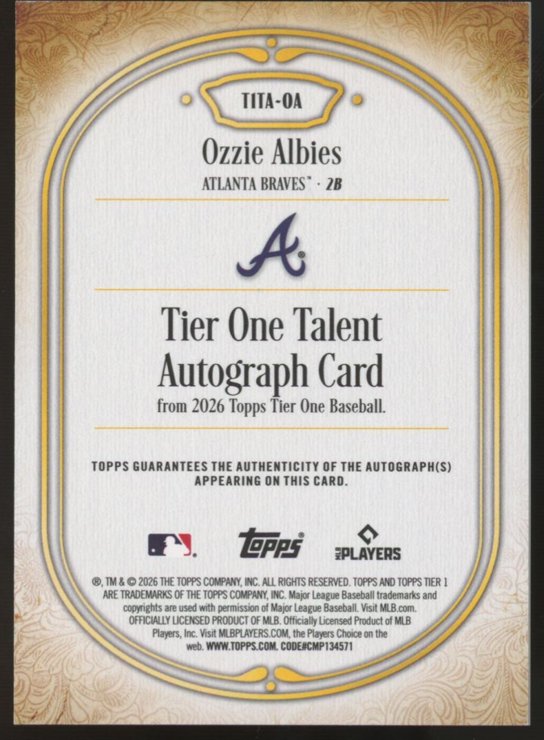 2026 Topps Tier One Ozzie Albies Talent Auto /149 #T1TA-0A
