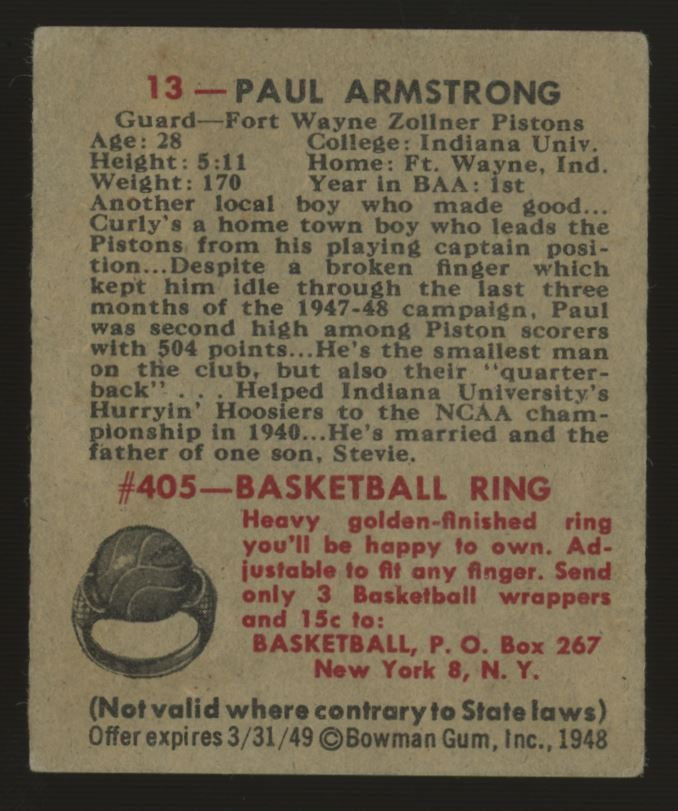 1948-49 Bowman Paul Armstrong #13 G/VG (Crease)