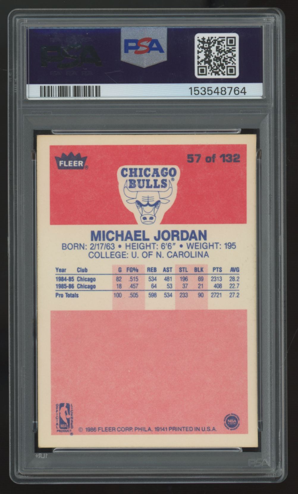 1986-87 Fleer Michael Jordan RC #57 PSA 4 *764