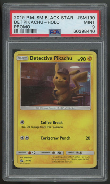2019 Pokemon Detective Pikachu Black Star Holo Promo #SM190 PSA 9