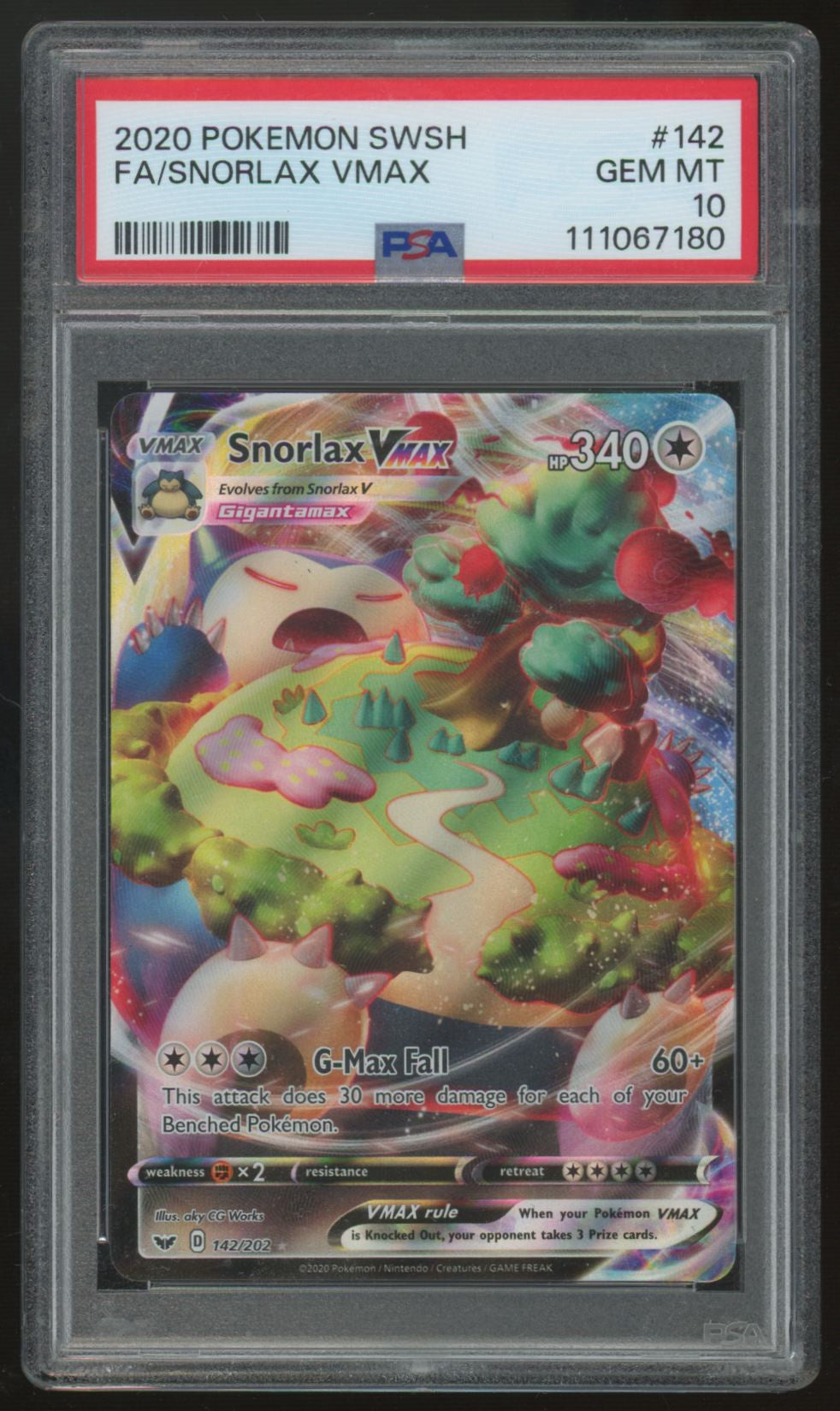2020 Pokemon Snorlax VMax Sword and Shield Full Art #142 PSA 10