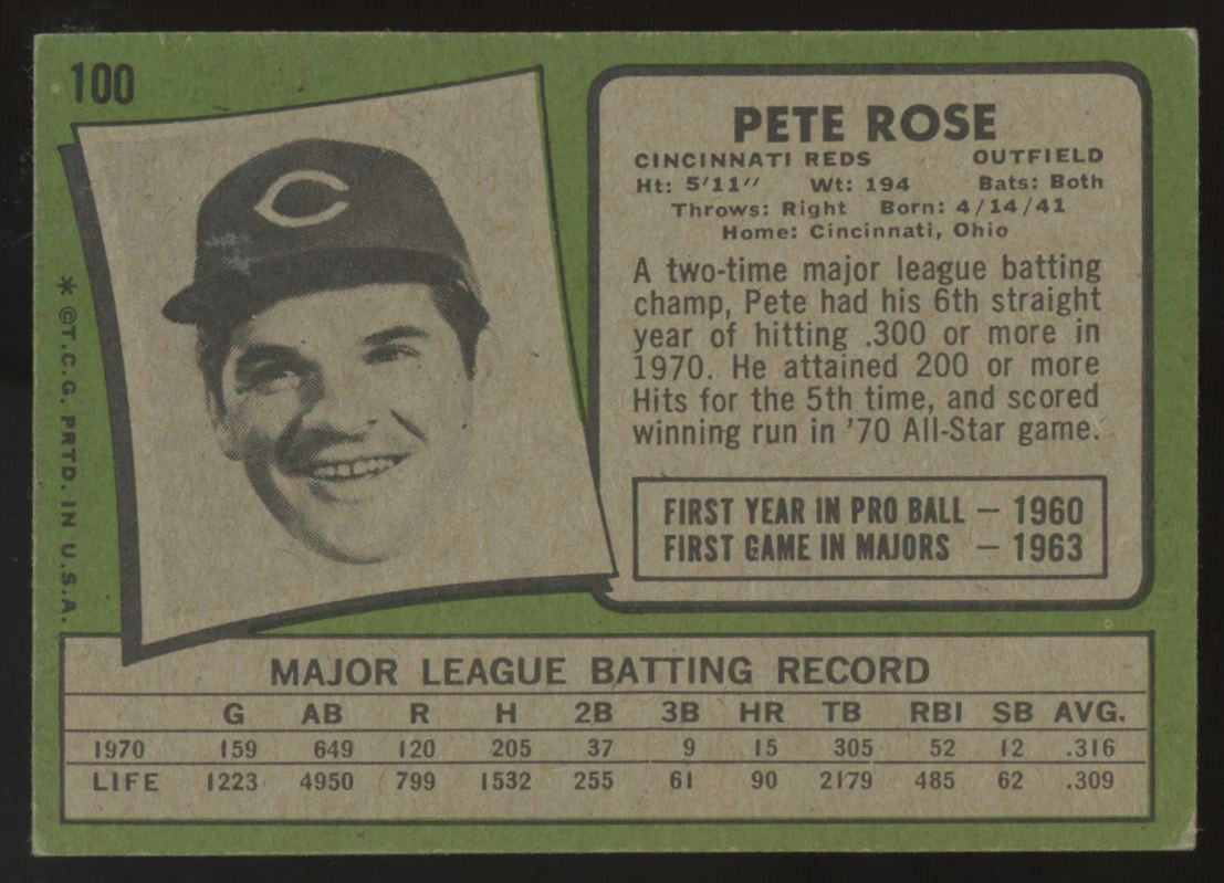 1971 Topps Pete Rose #100 VG "B"