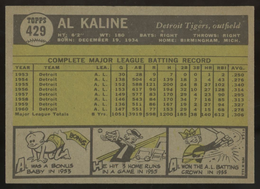 1961 Topps Al Kaline #429 EX/MT "A"
