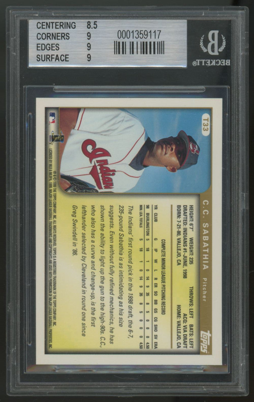 1999 Topps Traded CC Sabathia RC #T33 BGS 9