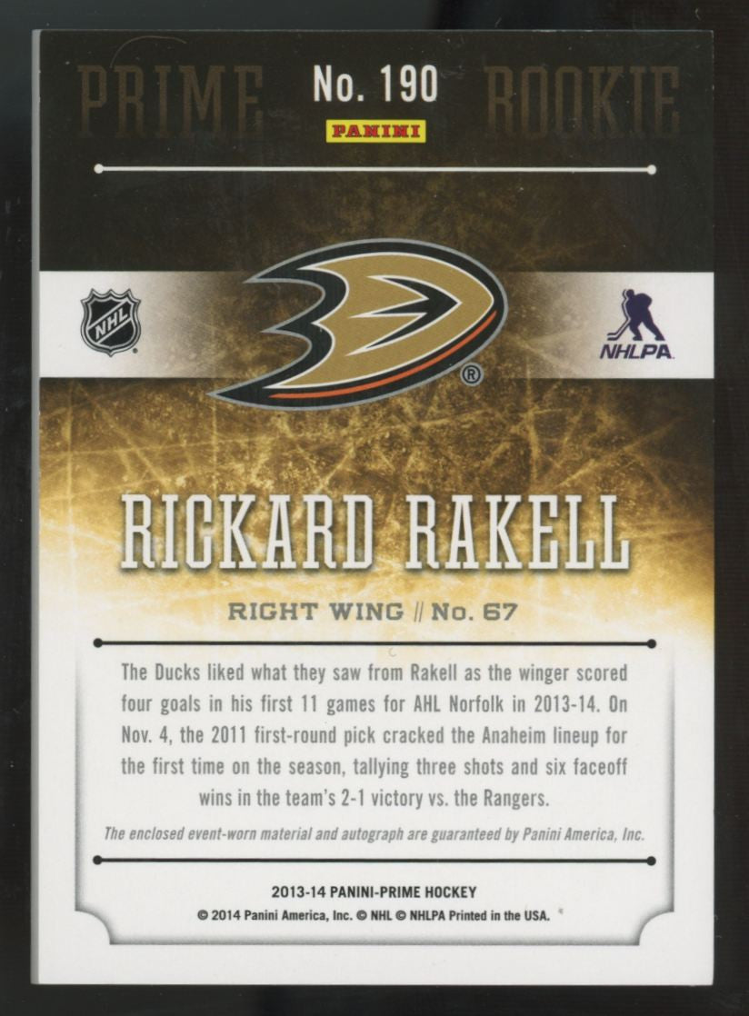 2013-14 Panini Prime Rickard Rakell RC Patch Auto RPA /199 #190