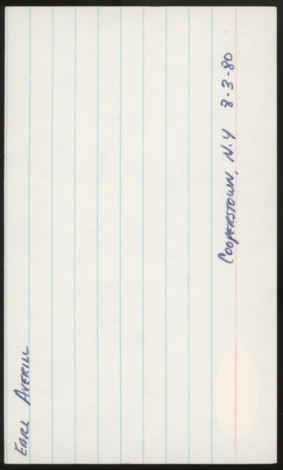 Earl Averill Signed Autographed Index Card JSA Authentic