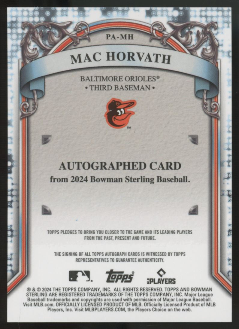 2024 Bowman Sterling Mac Horvath Prospect Blue Auto /25 #PA-MH