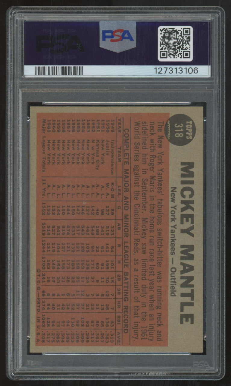 1962 Topps Mickey Mantle Switch Hitter #318 PSA 4 *106