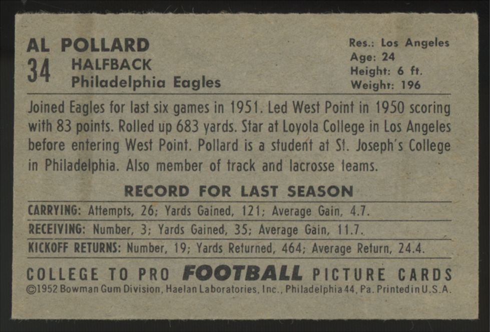 1952 Bowman Small Al Pollard #34 VG-EX