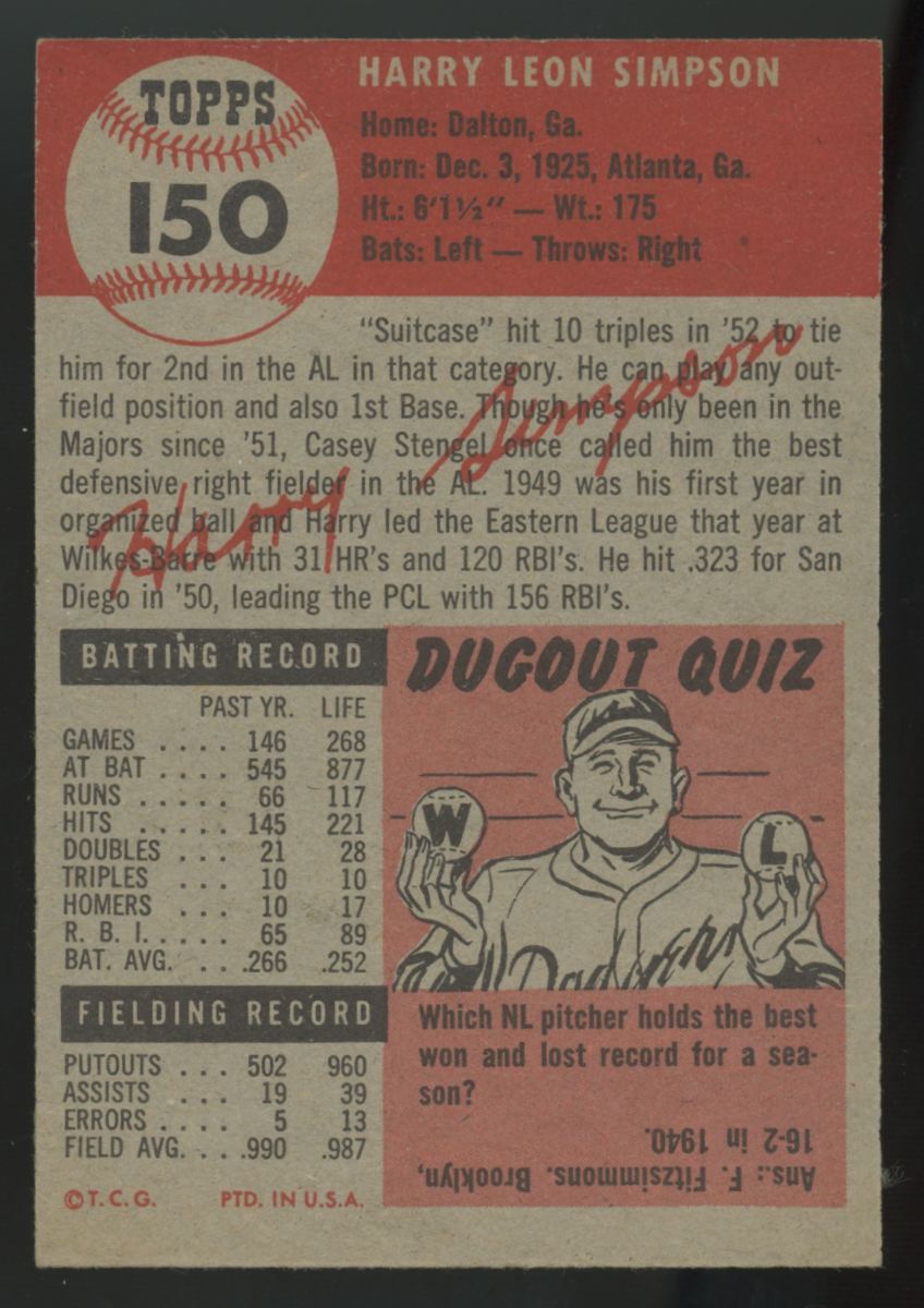 1953 Topps Harry Simpson #150 EX/MT