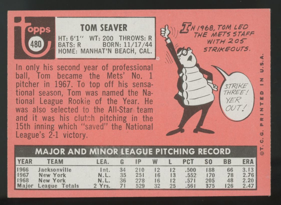 1969 Topps Tom Seaver #480 EX (Indent) "A"