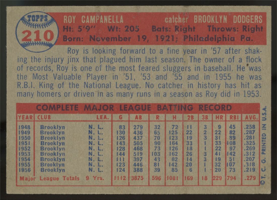 1957 Topps Roy Campanella #210 EX