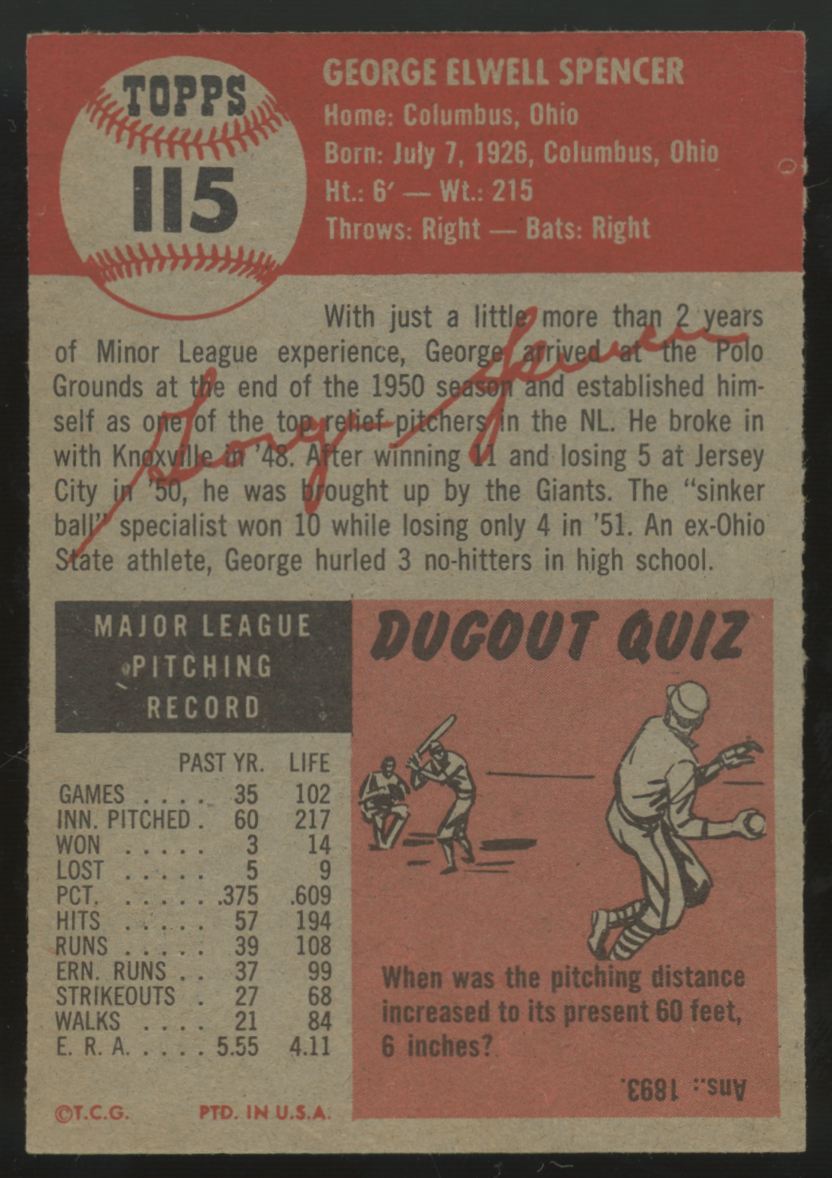 1953 Topps George Spencer #115 EX+ "A"
