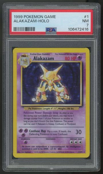 1999 Pokemon Alakazam Base Set Unlimited Holo #1 PSA 7