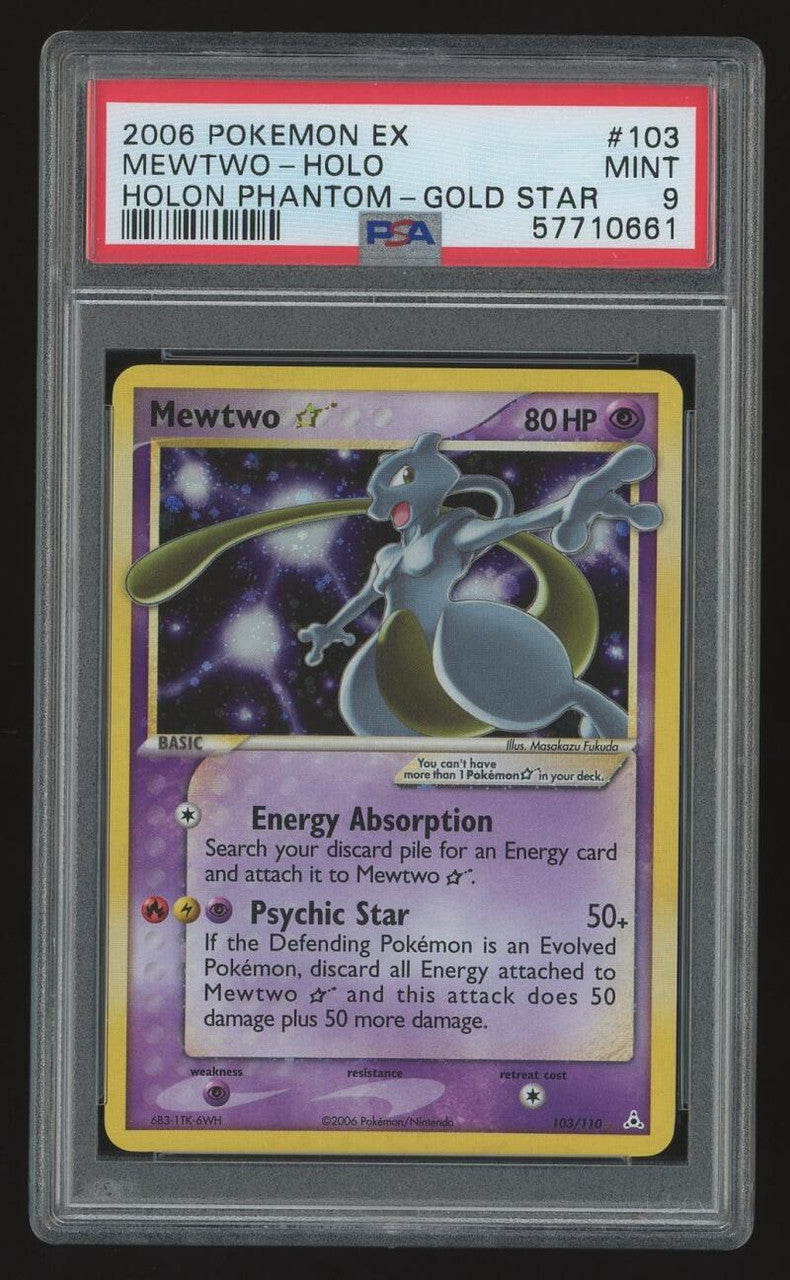 2006 Pokemon EX - MEWTWO - Holo - Holon Phantom - Gold Star - Graded PSA 9 MINT