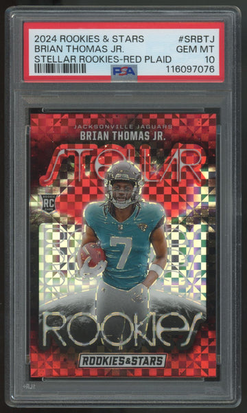 2024 Rookie & Stars Brian Thomas Jr. RC Red Plaid Stellar Rookies #SR-BTJ PSA 10