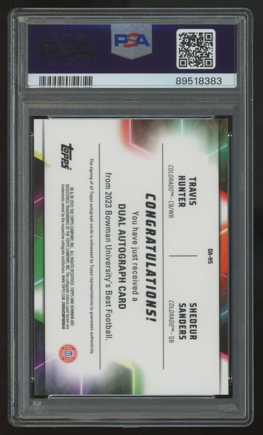 2023 Bowman Best U Hunter/Sanders Orange Dual Auto /25 #DA-HS PSA 9 10