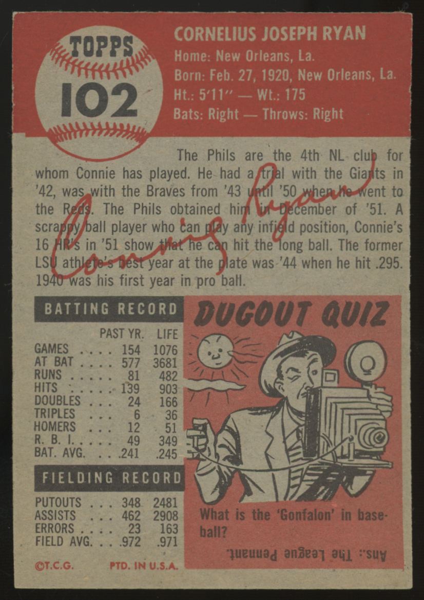 1953 Topps Connie Ryan #102 EX/MT