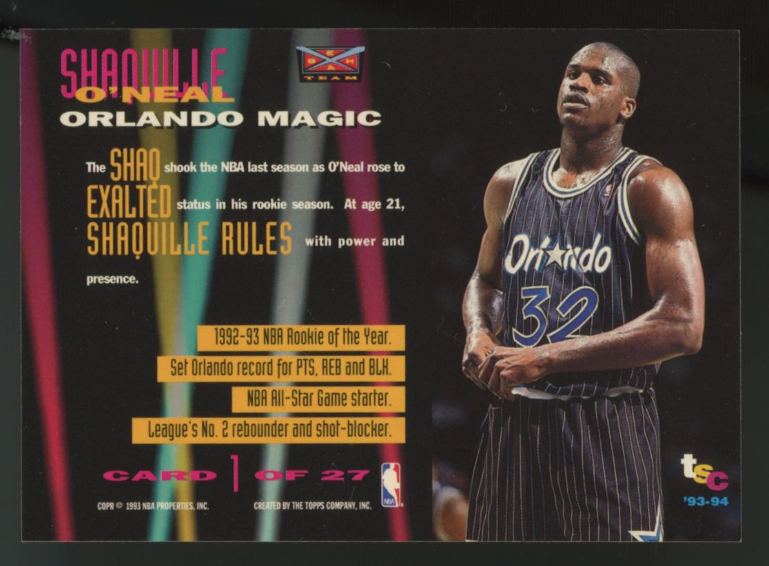 1993-94 Topps Stadium Club Shaquille O'Neal Beam Team #1 "A"