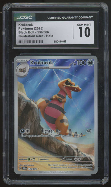 2025 Pokemon Krokorok Black Bolt Illustration Rare #136 CGC 10