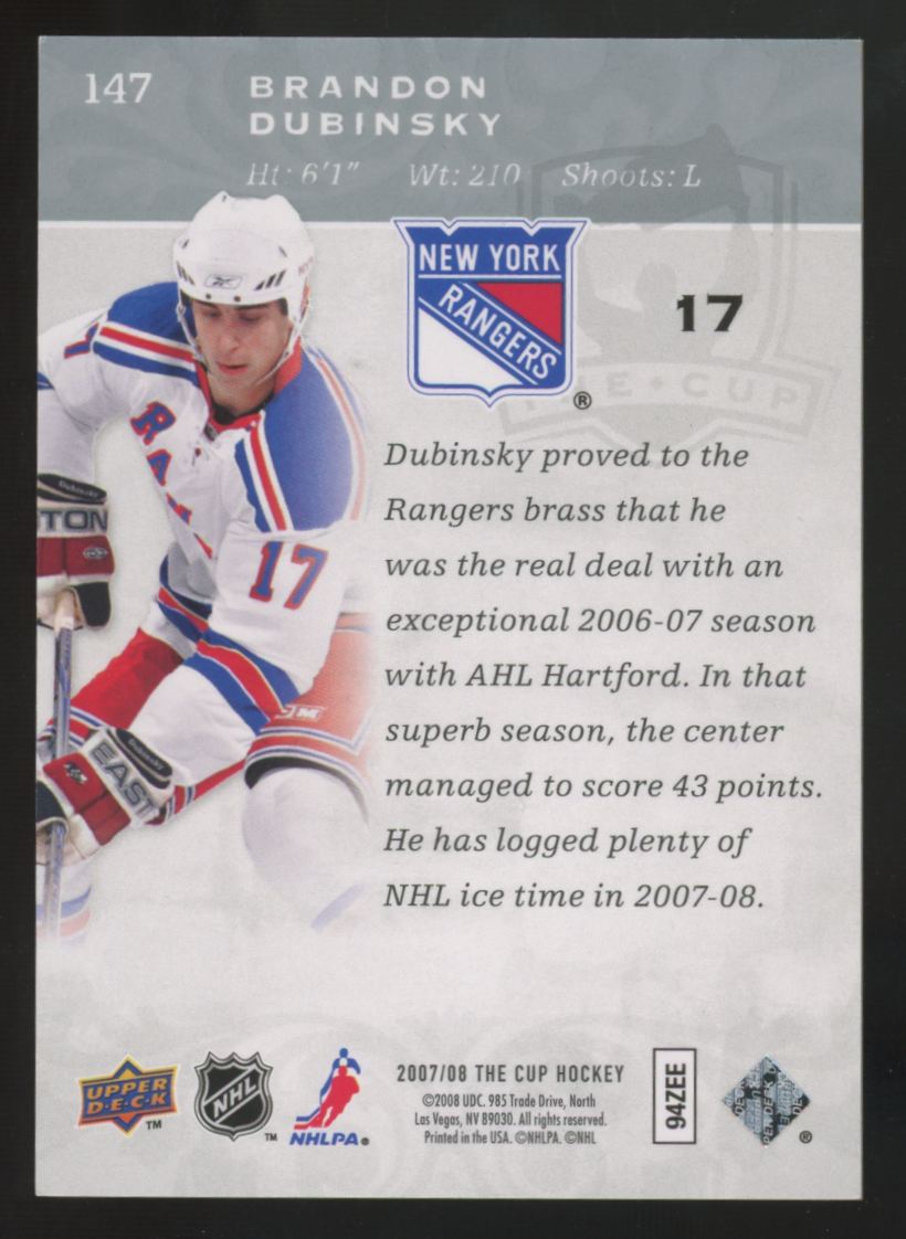 2007-08 Upper Deck The Cup Brandon Dubinsky RC /25 #147