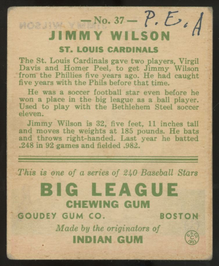 1933 Goudey Jimmy Wilson #37 VG (MK)