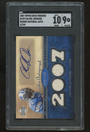2007 Upper Deck Premier Calvin Johnson RC Patch Auto RPA /199 #139 SGC 9 10