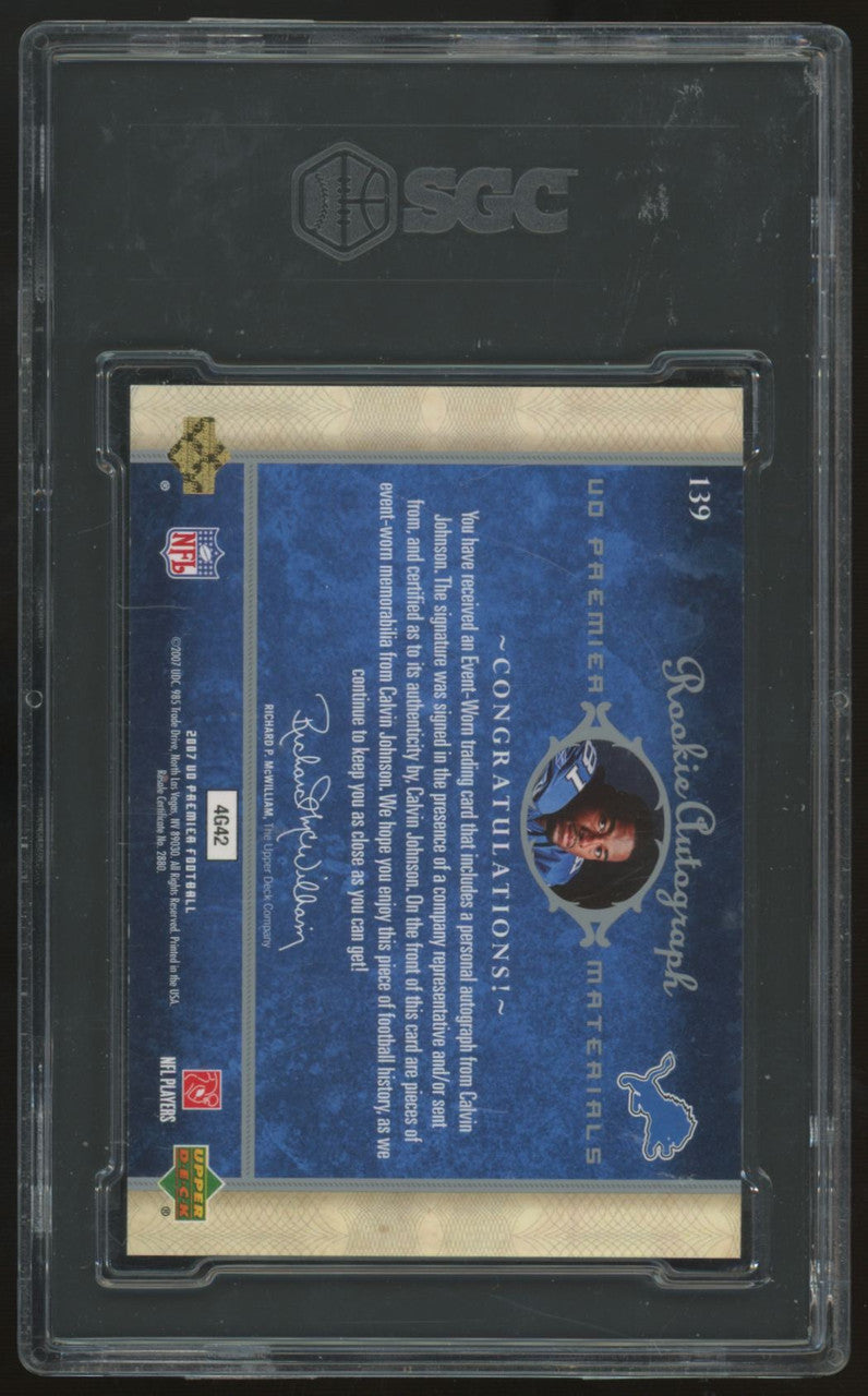 2007 Upper Deck Premier Calvin Johnson RC Patch Auto RPA /199 #139 SGC 9 10