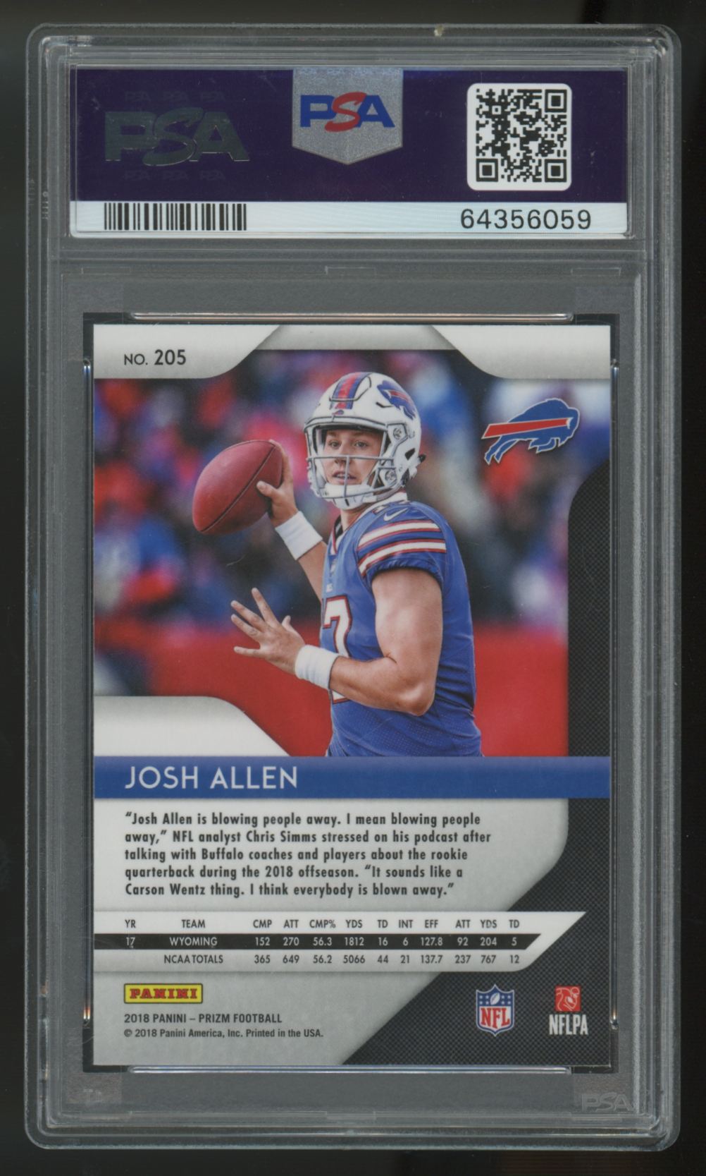 2018 Panini Prizm Josh Allen RC #205 PSA 10