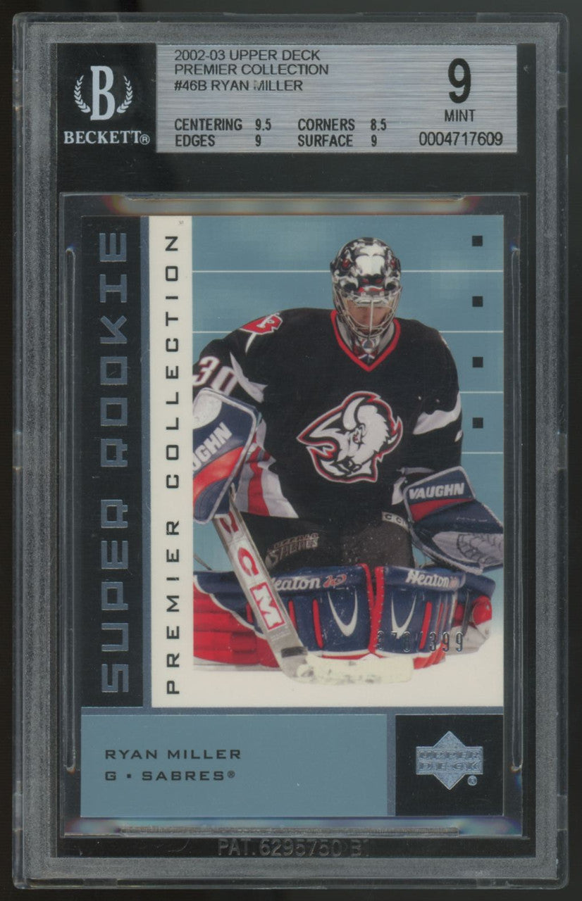 2002-03 Upper Deck Premier Collection Ryan Miller RC Super Rookie /399 #46 BGS 9