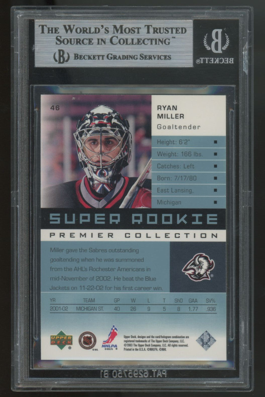 2002-03 Upper Deck Premier Collection Ryan Miller RC Super Rookie /399 #46 BGS 9