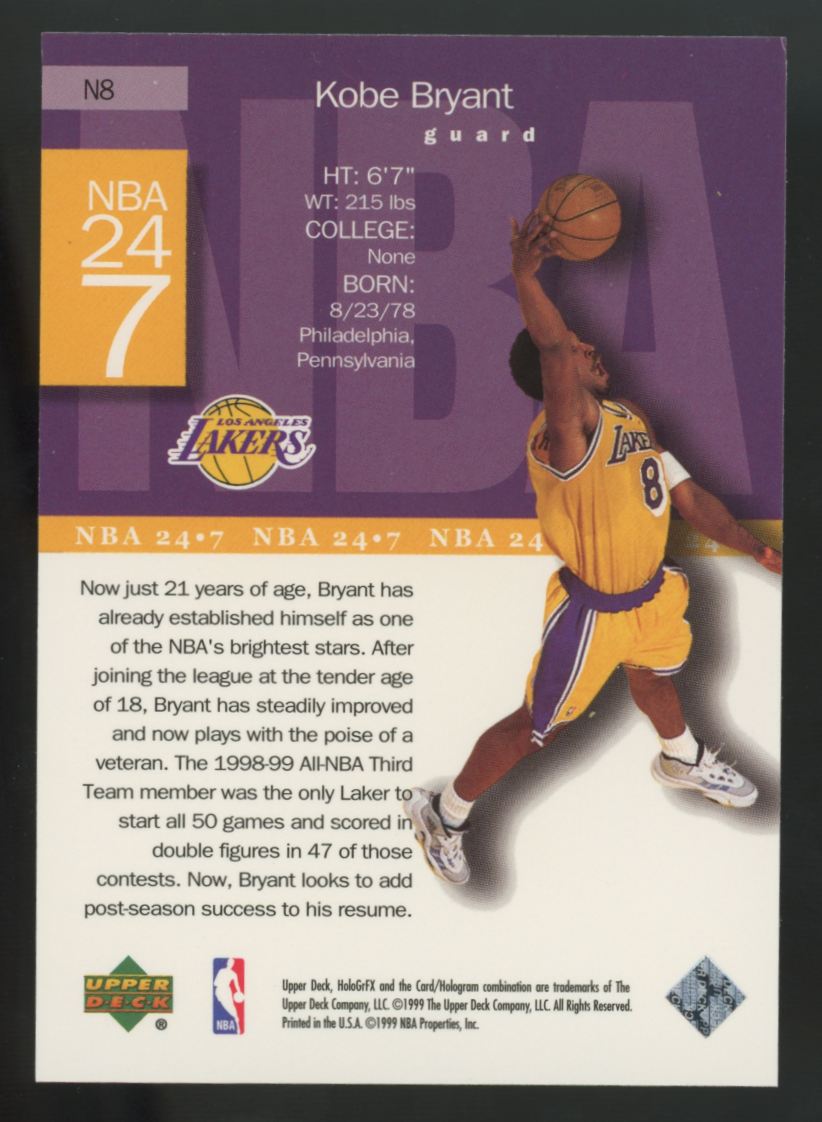 1999-00 Upper Deck HoloGrFX Kobe Bryant NBA 24/7 #N8