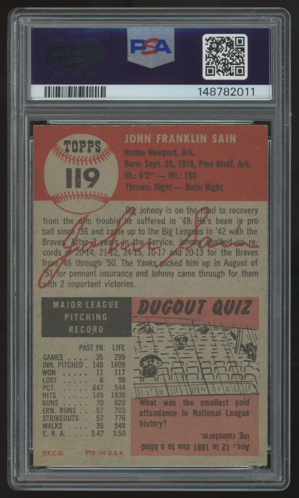 1953 Topps John Sain #119 PSA 5
