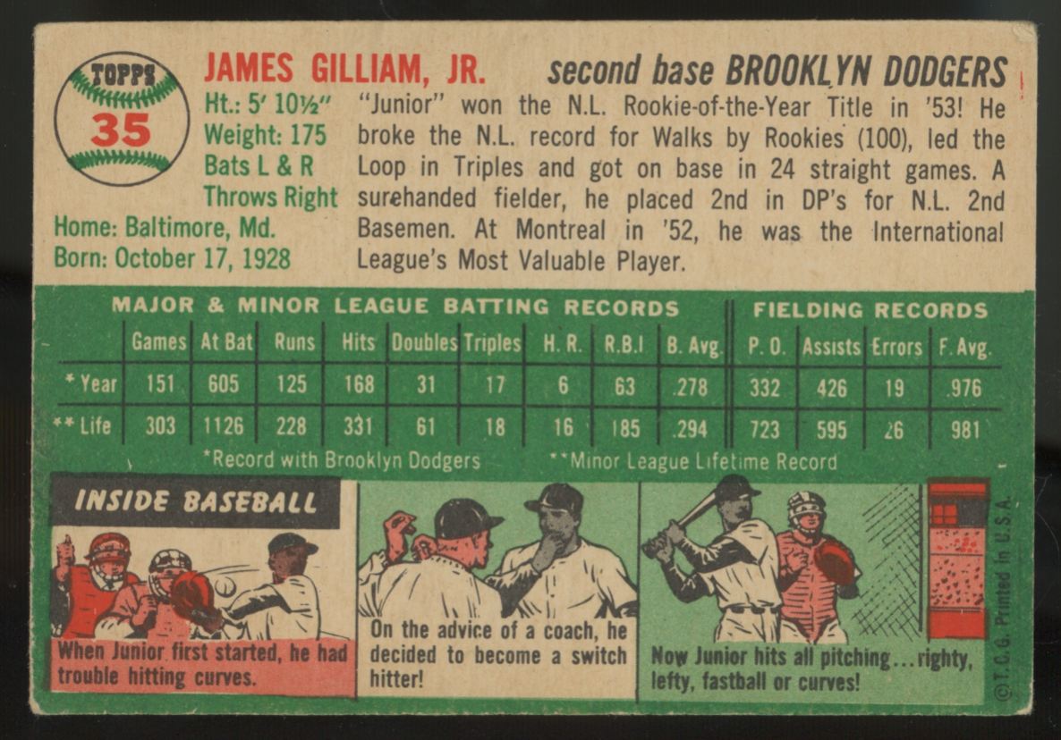 1954 Topps Junior Gilliam #35 VG/EX