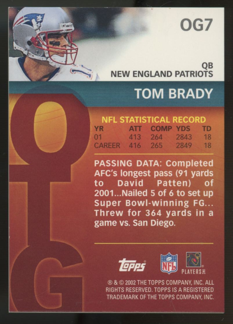 2002 Topps Tom Brady Own The Game #OG7 "B"