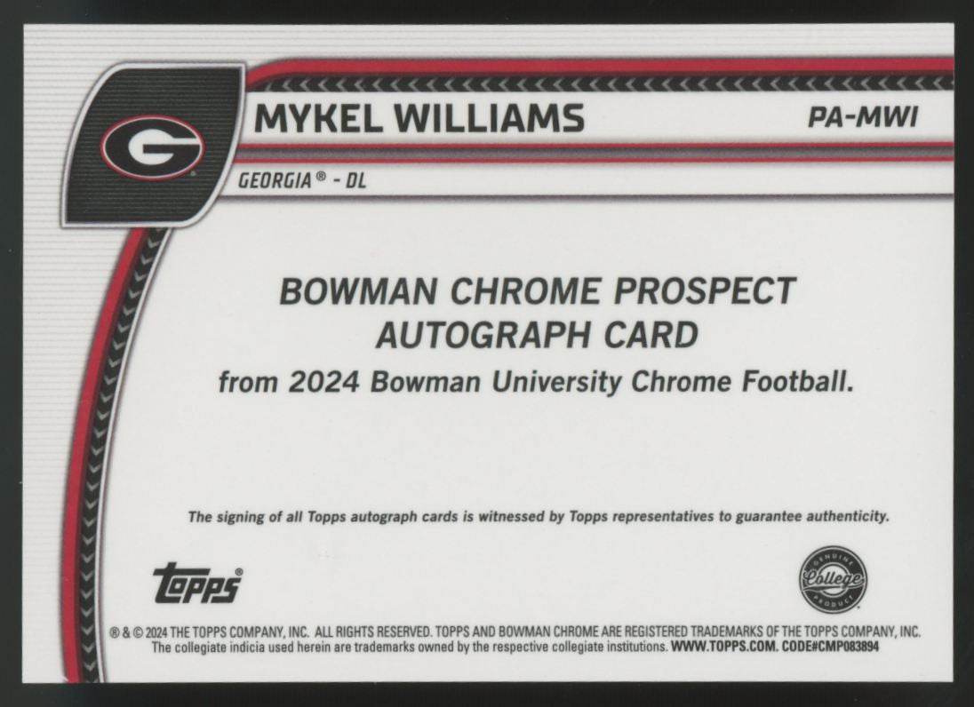 2024 Bowman Chrome University Mykel Williams Prospect Green Refractor Auto /99
