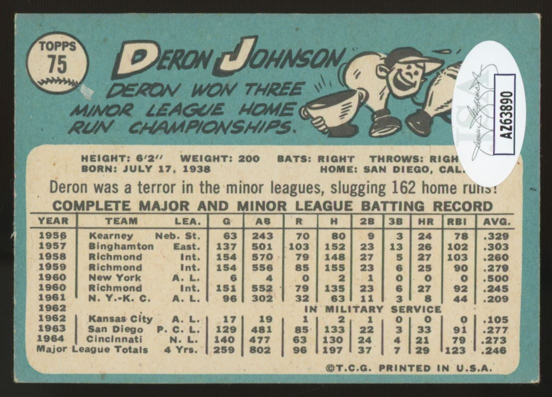 1965 Topps Deron Johnson #75 Signed Auto JSA