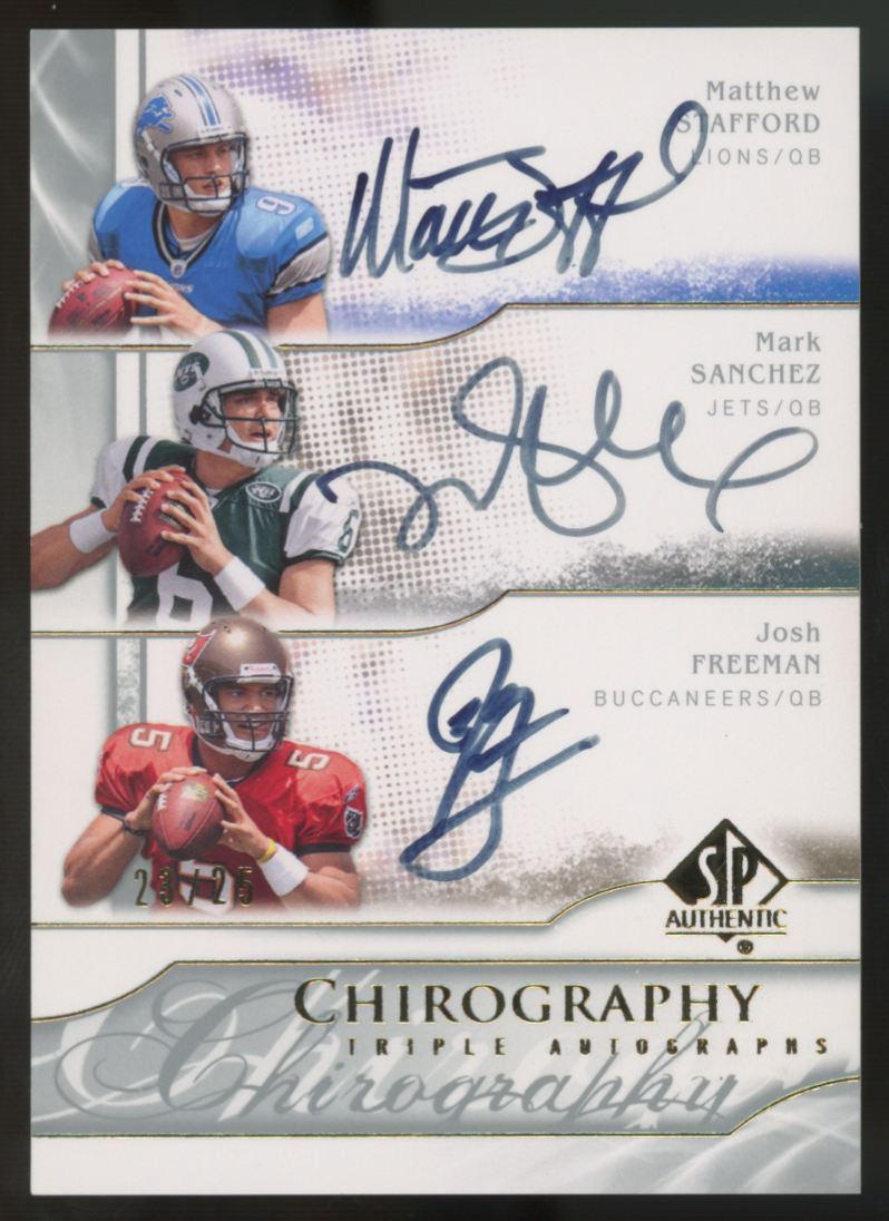 2009 Upper Deck SP Authentic Matthew Stafford/Sanchez/Freeman RC Triple Auto /25