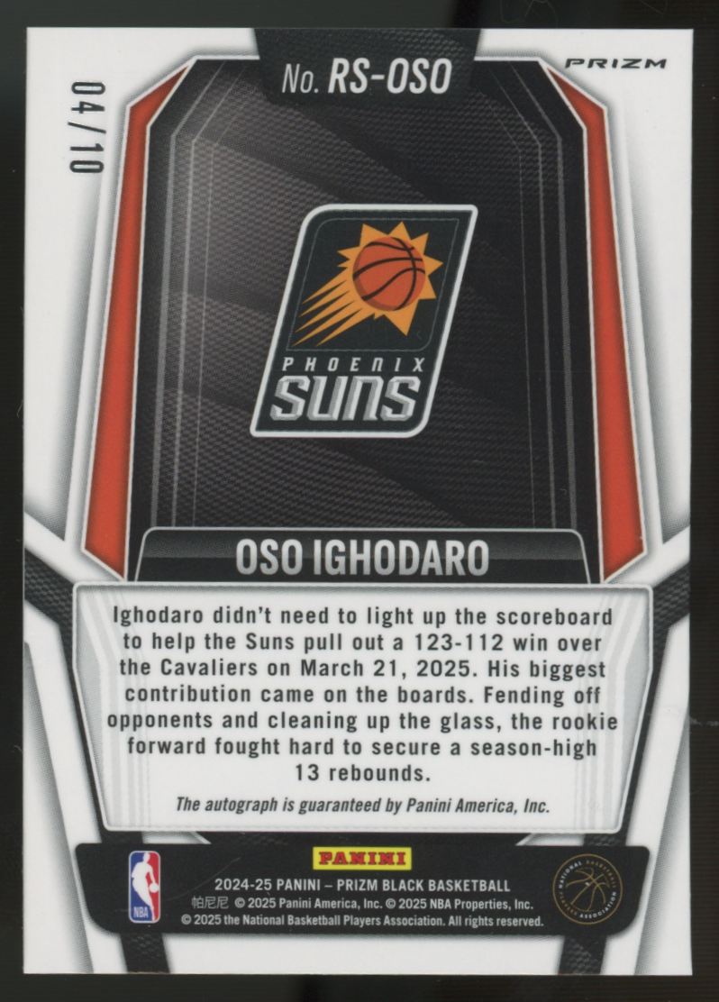2024-25 Prizm Black Oso Ighodaro RC Signatures Gold Auto /10 #RS-OSO
